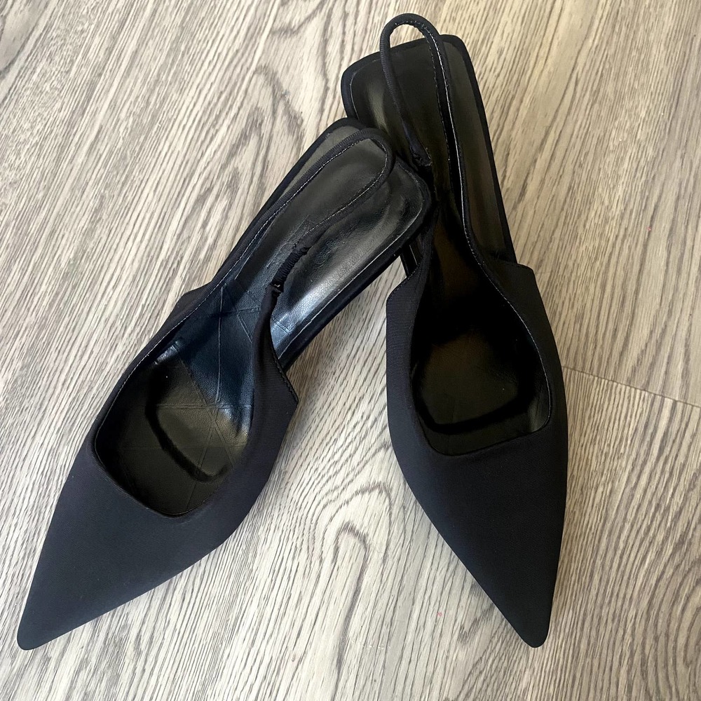 Zara Faux Suede Slingback Heels Black